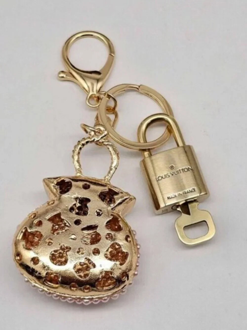 Authentic Louis Vuitton Lock & Key Gold ✨ Unbranded Keychain Bag Charm LV